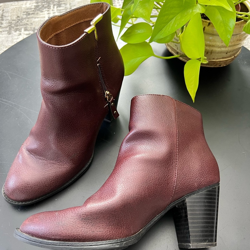 Burgundy Faux Leather Heeled Booties